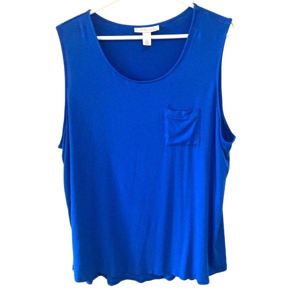 Emaline Woman Sleeveless Stretch Tunic Top Womens 2X Blue Chest Pocket - Picture 1 of 5